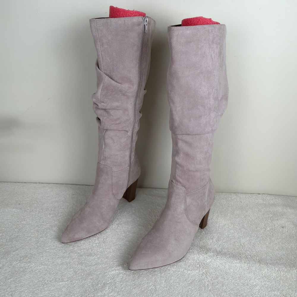 Shoe Republic LA Womens Mauve Taupe Faux Suede Slouchy Knee High Boots Size 8.5